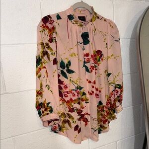 Worthington Pink Floral Smocked Neck Blouse